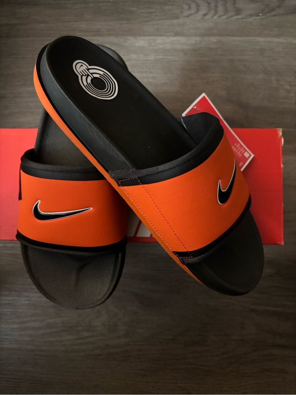 Nike Men’s Orange and Black Slide Sandal